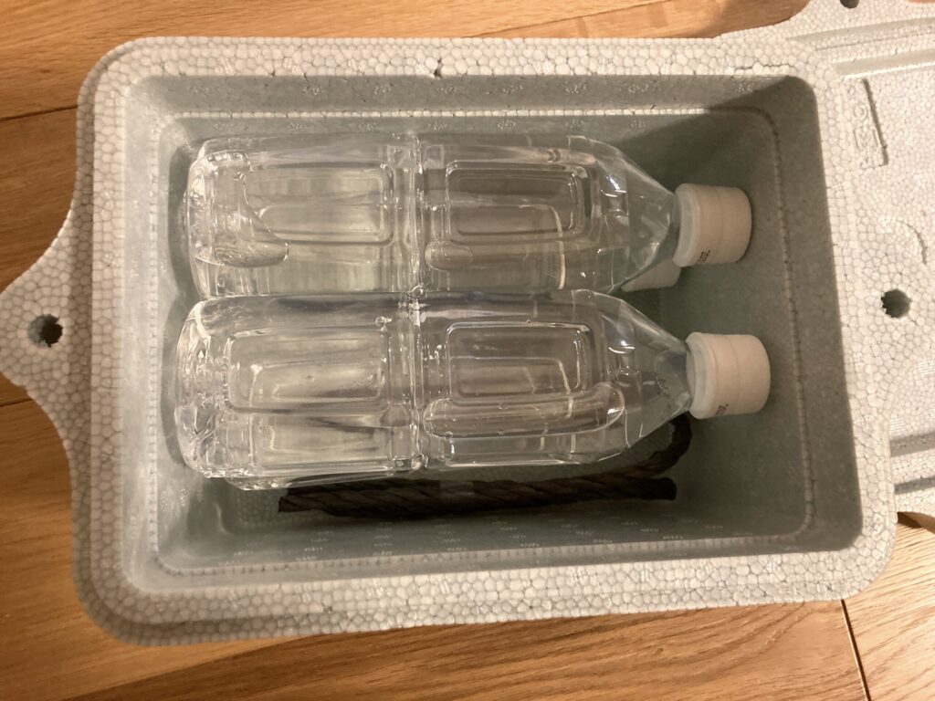 DAISO発泡クーラー4.8Lにペットボトルと保冷剤を入れた使用例