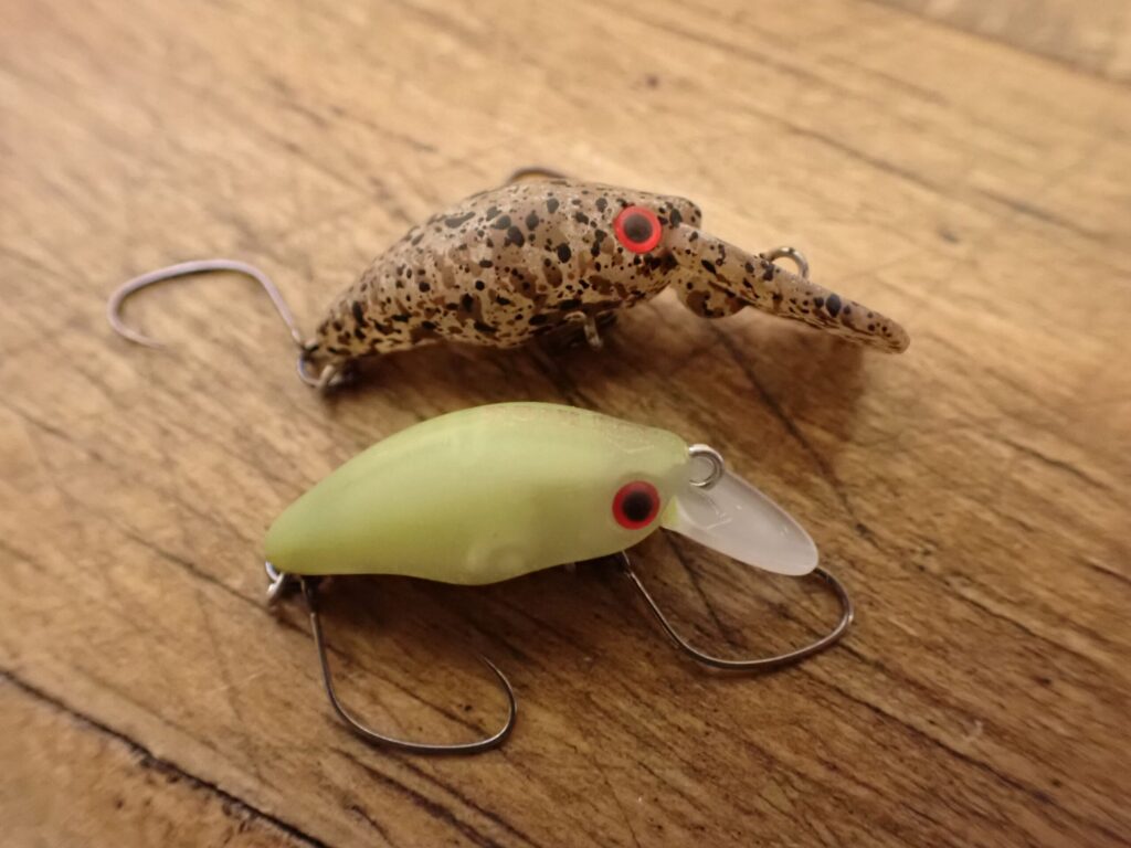 シャイニンググリーンRGとエレクトリックRGのダンゴウオを並べた写真。渋い時間帯でも視認性が高い実績カラーがわかる構図。