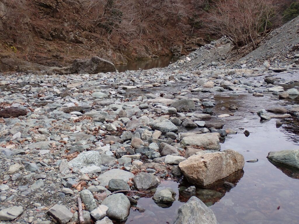 ストリームエリアのゴツゴツした足場の様子